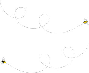 Flying bee route. Cartoon bee icon. Bee flying on a dotted route isolated on the white background. Vector illustration