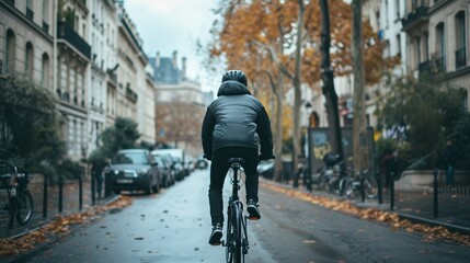 Anonymous male biking through the streets of Paris, France.