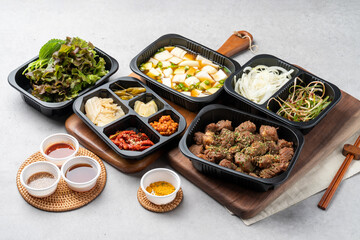 Korean food, pork, grilled, pork belly, cold noodles, ribs, charcoal fire, kkakduk, side dishes,