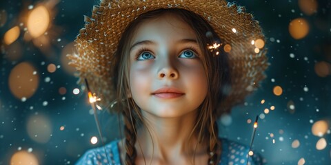 Glowing Girl in Straw Hat Generative AI
