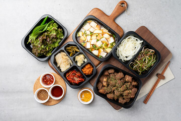 Korean food, pork, grilled, pork belly, cold noodles, ribs, charcoal fire, kkakduk, side dishes,