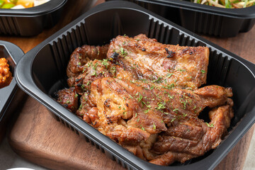 Korean food, pork, grilled, pork belly, cold noodles, ribs, charcoal fire, kkakduk, side dishes,