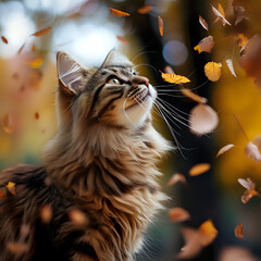 Cat enjoying autumn perched on a tree