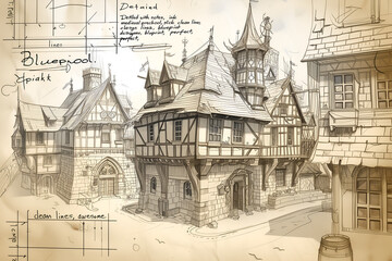 Medieval Tavern Sketch Design
