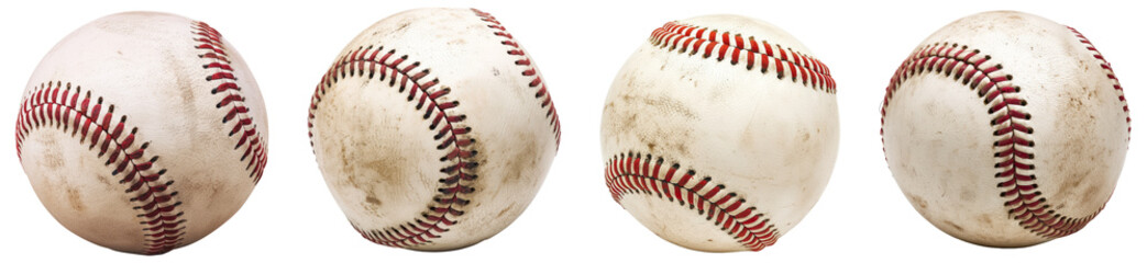 A set of baseball ball isolated on a transparent background PNG
