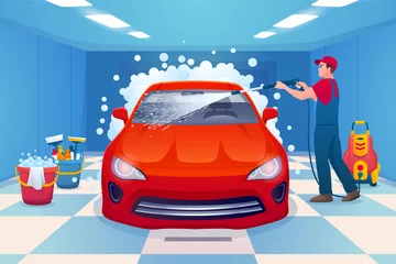 Stoff pro Meter Car wash flat cartoon composition © Macrovector