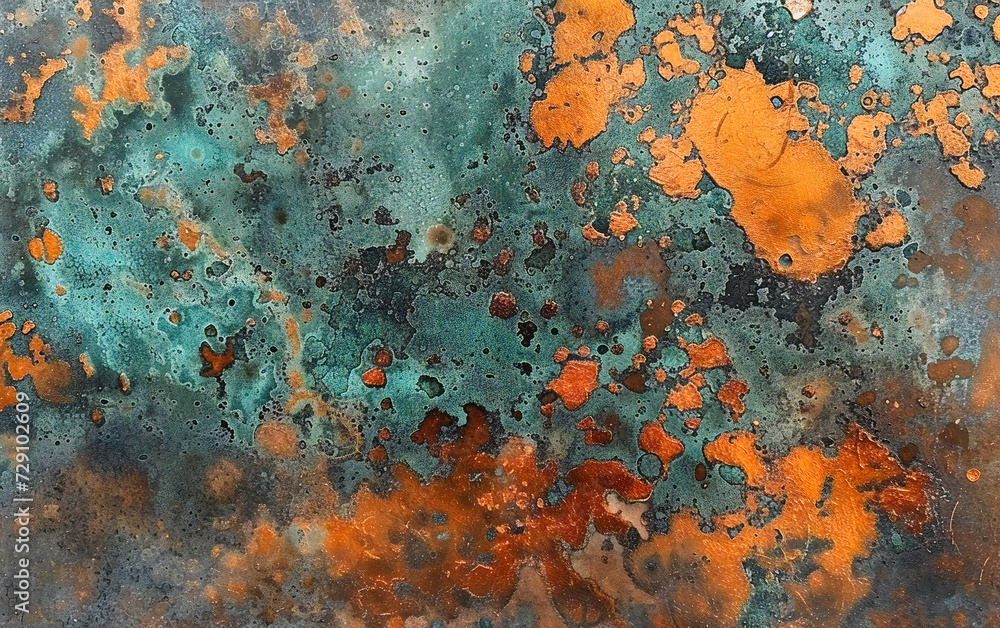 Poster textured surface with a rustic and weathered appearance, showcasing patterns of rust and aged materi