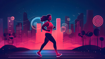 Exercise,runnung with digital technology or gadget system progarm.smart lifestyle with healthy concepts. generative AI.