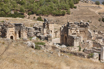 Hierapolis ancient ruins. Martyrium area in Pamukkale. Archeology in Turkey