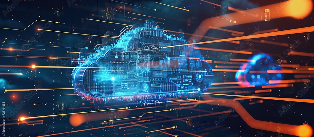 Poster cloud and edge computing technology concept and smart city, innovative technology background. global