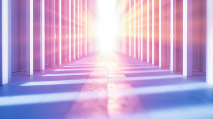 Futuristic abstract tunnel with bright blue lights, creating a dynamic perspective in a modern and...