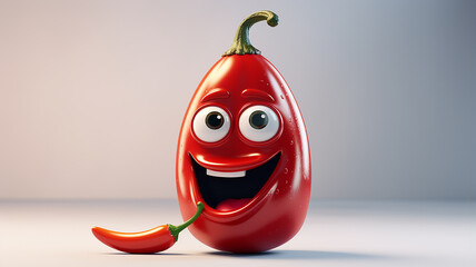 red hot pepper, funny cartoon illustration with eyes and emotions - 729105042