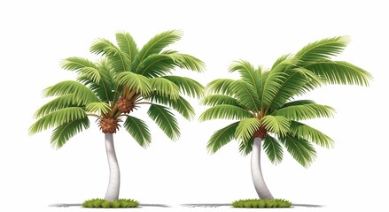 Clear white background, one palm tree isolated on solid white