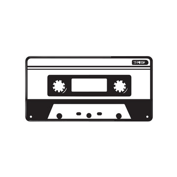 Audio cassette in cartoon, doodle style . Image for t shirt. Isolated 2d vector illustration in logo, icon, sketch style, Eps 10, black and white. AI Generative