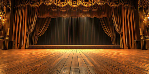 Empty blank stage performance space, showtime, lighting, theatre background illustration, generated ai