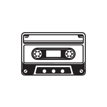 Audio cassette in cartoon, doodle style . Image for t shirt. Isolated 2d vector illustration in logo, icon, sketch style, Eps 10, black and white. AI Generative