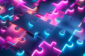 Background image of neon colorful puzzle pieces. Puzzle pieces grid, Success mosaic solution template