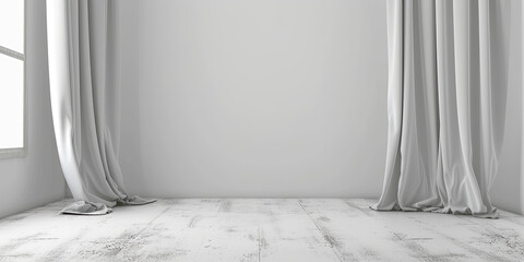 White background with curtains either side, performance space, empty for text, generated ai