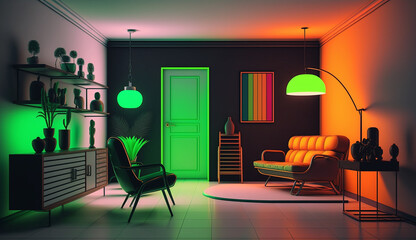 Bauhaus style neon lighting living room design pictures ____3300