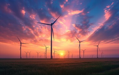 Harvesting the Wind: Electricity-Generating Windmills at Sunset.