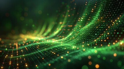 A digital technology banner green blue background concept with technology light effects, abstract technology, innovation future data, internet network, machine learning, connecting lines and dots,