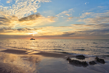 Beautiful sunset over Baltic sea. Summer landscape of polish sea.         - 729108285