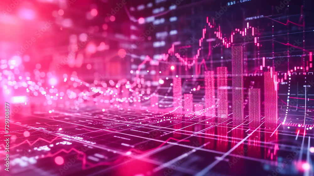 Poster Business-oriented finance chart with focus on marketing and stock exchange, incorporating forex and currency analysis elements in a digitally-enhanced background for investment concepts