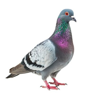Homing Pigeon in natural pose isolated on white background, photo realistic