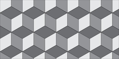 Obraz premium Seamless abstract white and gray stripe rectangles hexagon type cube geometric pattern. modern square diamond mosaic pattern. retro ornament grid tiles and wallpaper used for background. 