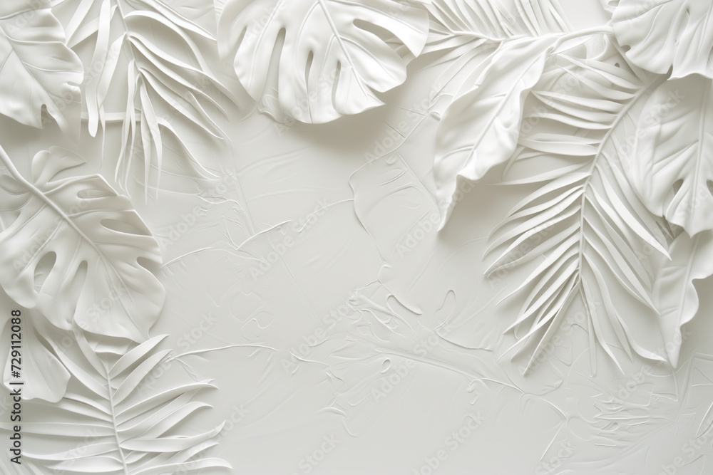 Poster white plaster wall texture with floral ornament. background image. created with generative ai techno