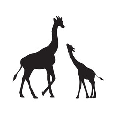 silhouette giraffe vector. two giraffes mother and calf vector silhouette