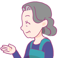 笑顔で手を添えるシニア女性のイラスト