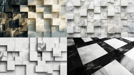 Contemporary and artistic representation of marble, seamlessly merging with a pattern of white squares