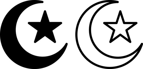 crescent moon and star icon, sign, or symbol in glyph and line style isolated on transparent background. Vector illustration © mailvelous