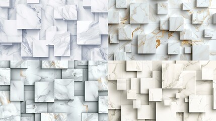 Contemporary and artistic vector illustration showcasing the beauty of marble, seamlessly complemented by an abstract pattern of white squares