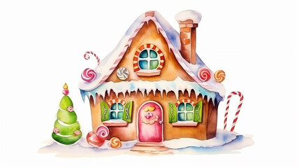 gingerbread house isolated on a white background, christmas dessert, holiday greeting tradition