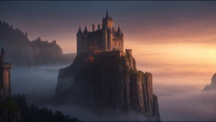  Castle on the hill. Fairytale Castle, Fantasy Environment, Towers, Windows 3D Animations rendering CGI Cinematic 4K
