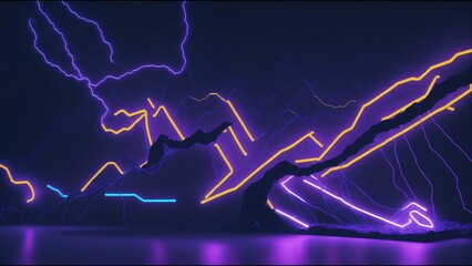 Illustration of abstract lights background with yellow neon light on the surface - AI-generated