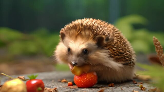 the hedgehog is eating footage 4k