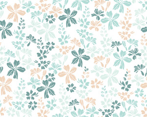 Little field forget-me-not flowers repeat pattern vector illustration.