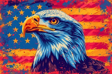 Eagle with American Flag Eyes Generative AI