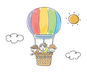 気球に乗った子供たち © トラノスケ