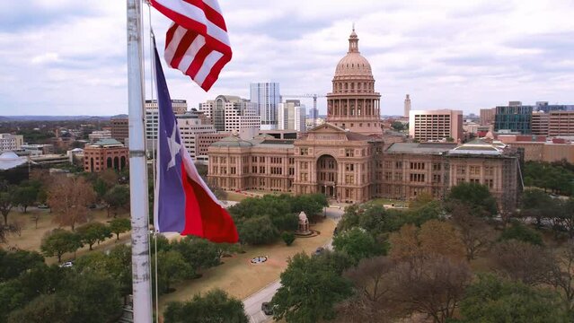 Texas State Capitol Building Flags Slow 4k 60fps