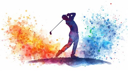 Abstract golf player from a splash of watercolors illustration of paints