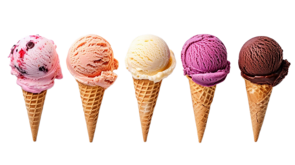 Pastel tone ice cream cone set in 3d png transparent using for presentation.