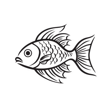 Fish in cartoon, doodle style . Image for t shirt. Isolated 2d vector illustration in logo, icon, sketch style, Eps 10, black and white. AI Generative