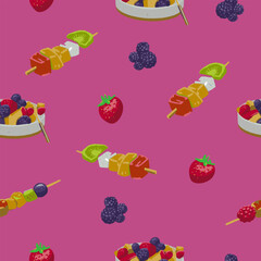 illustration seamless pattern summer fruit salad