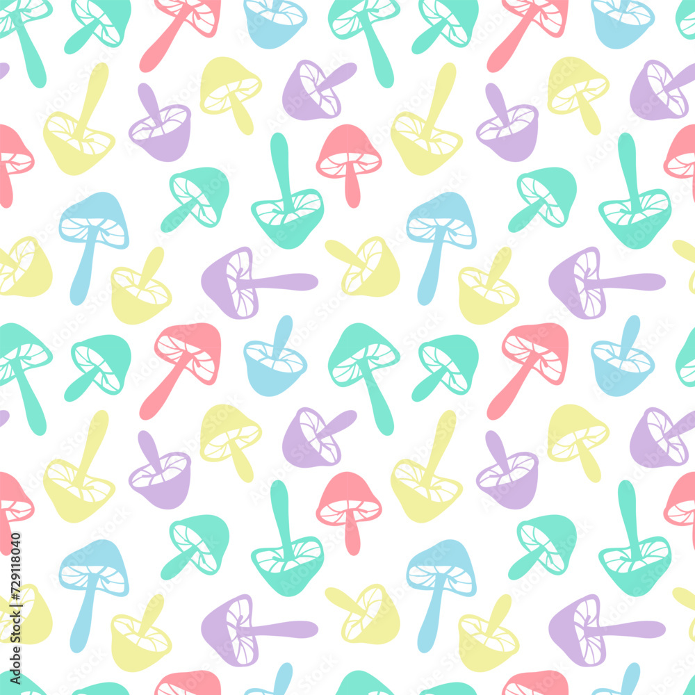 Poster Cute colorful mushroom seamless repeat pattern, vector background design