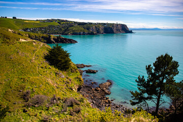 idyllic coastline of pacific in godley head near christchurch, canterbury, new zealand south island