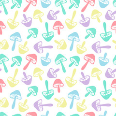 Cute colorful mushroom seamless repeat pattern, vector background design